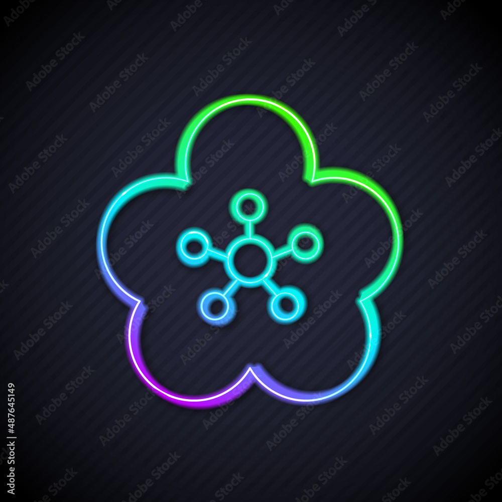 Glowing neon line Lotus flower icon isolated on black background. Vector