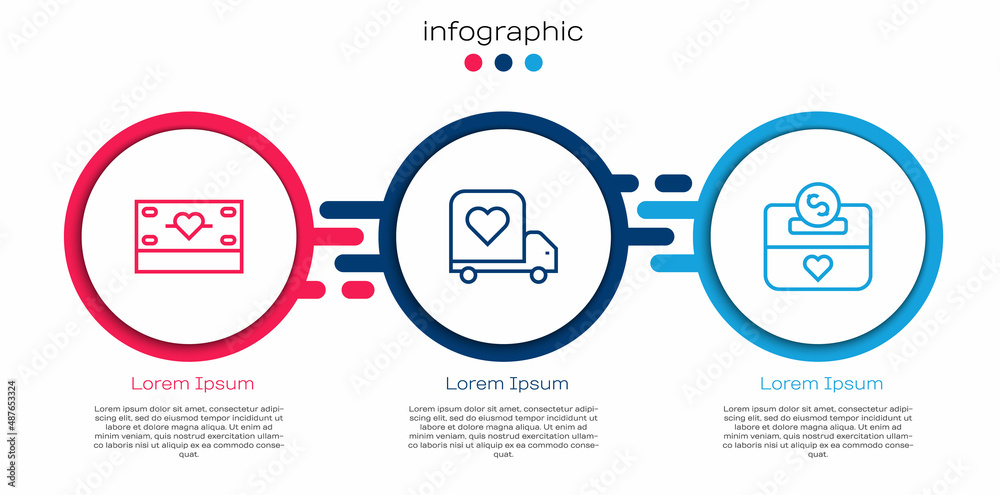 设定捐赠和慈善，爱心送货车。商业信息图模板。Vector