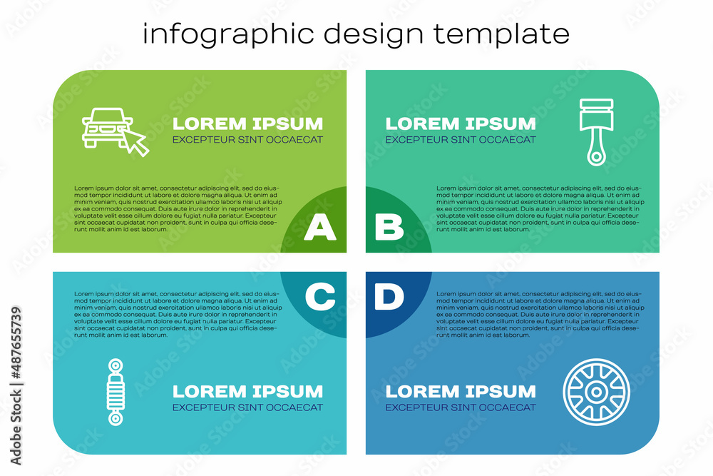 Set line Shock absorber, Online car sharing, Alloy wheel for and Engine piston. Business infographic