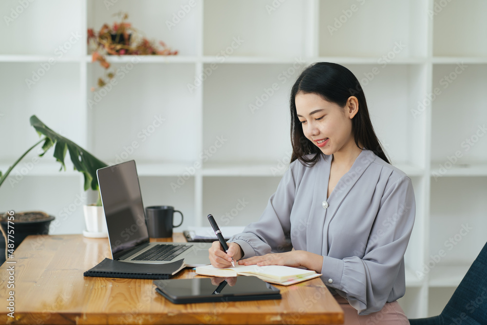 Beautiful Young Freelancer Woman Using Laptop Computer Sitting At Cafe Table. Happy Smiling Girl Wor