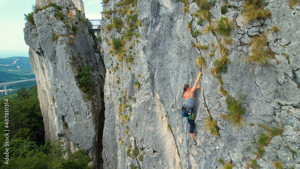 AERIAL: Flying above a woman travelling across Europe to climb toughest cliffs.