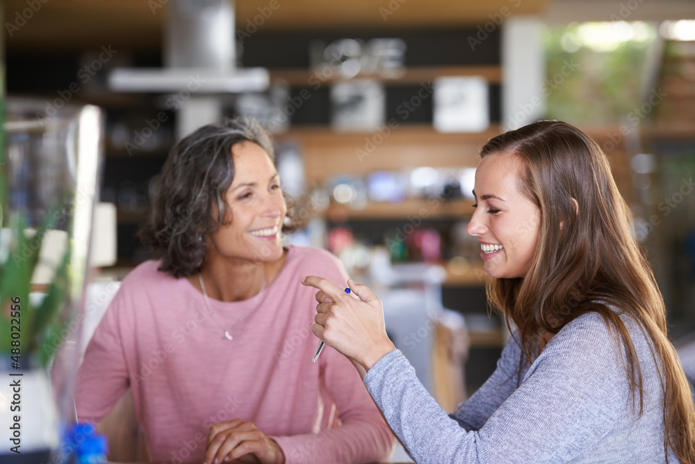 She definitely inhertid my sense of humor. A mother and daughter bonding in cafe.