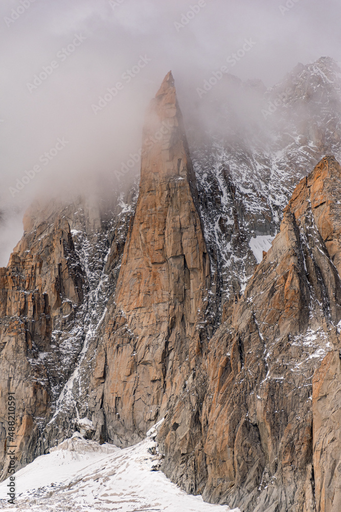 Rock pinnacle in the Géant Glacier, in the Mont Blanc massif