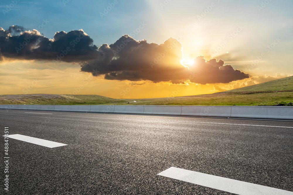 Empty asphalt road and beautiful sky sunset clouds background