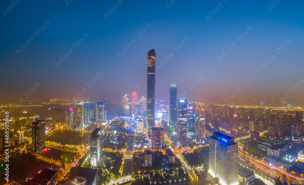 Aerial photography night view of Suzhou East Lake International Financial Center