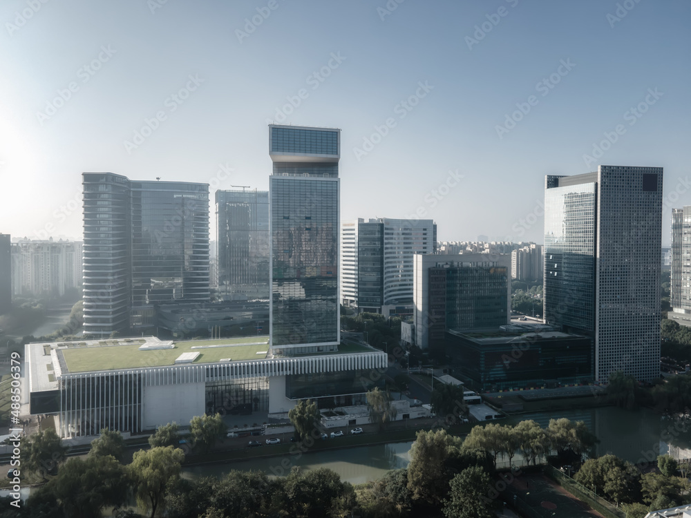 Aerial photography of office building of Suzhou East Lake International Financial Center