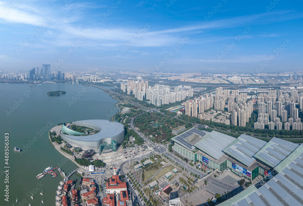 Aerial photography of office building of Suzhou East Lake International Financial Center