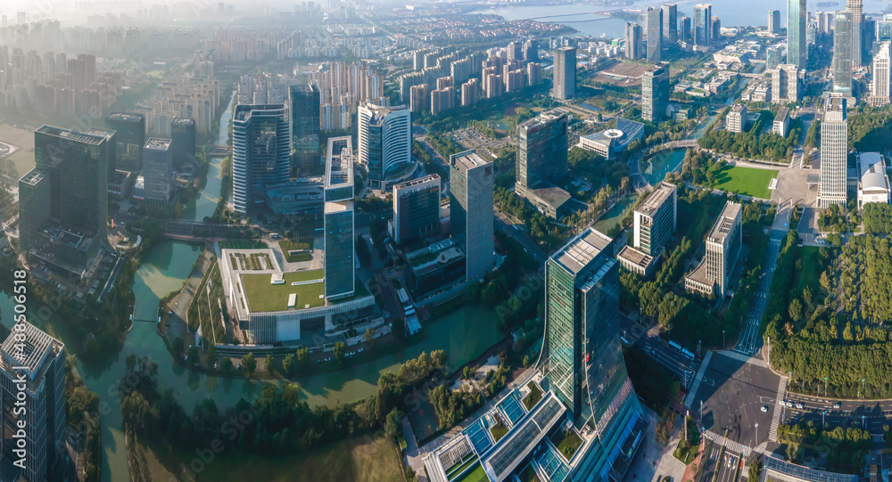 Aerial photography of office building of Suzhou East Lake International Financial Center