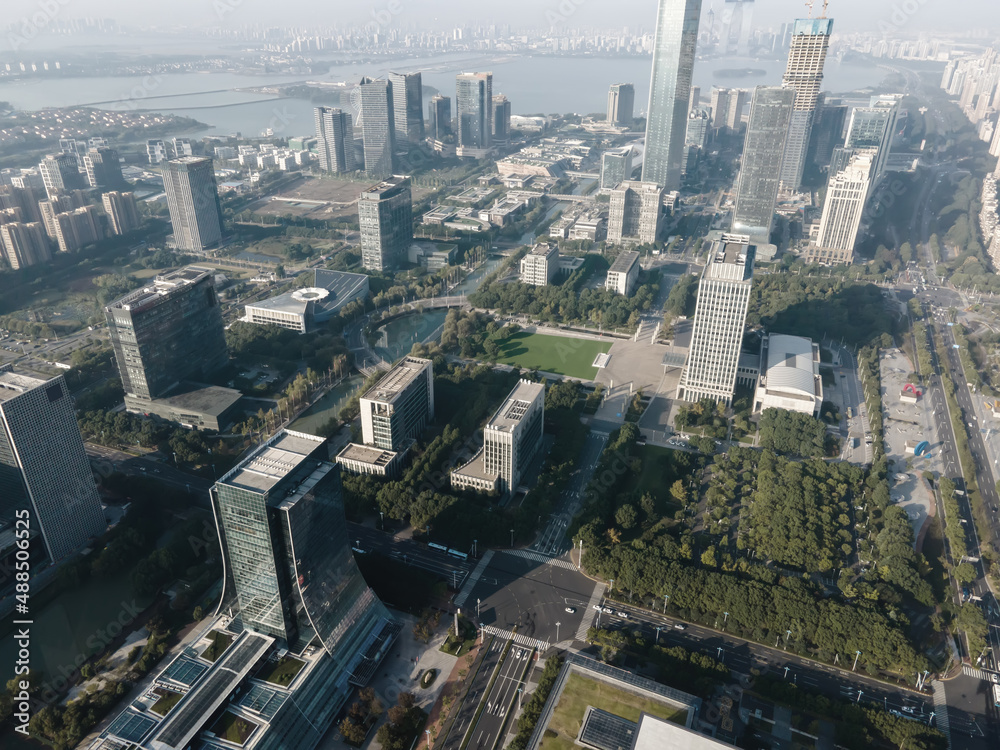 Aerial photography of office building of Suzhou East Lake International Financial Center