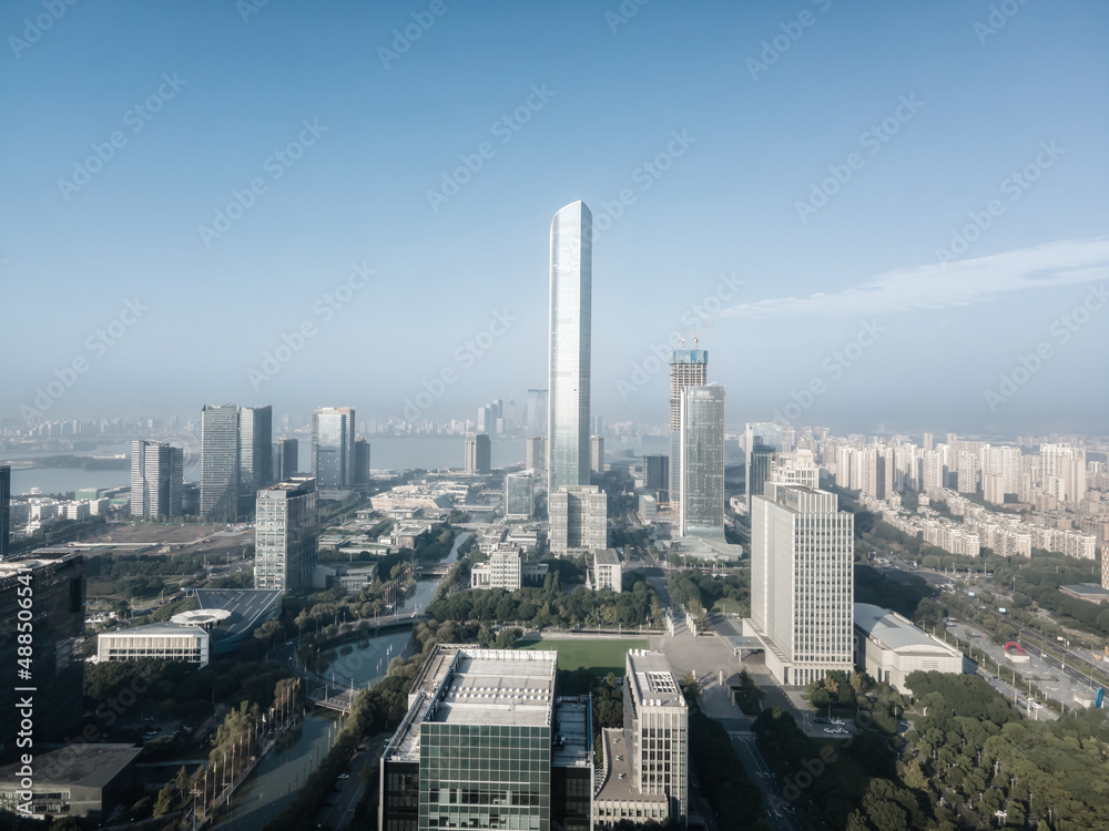 Aerial photography of office building of Suzhou East Lake International Financial Center