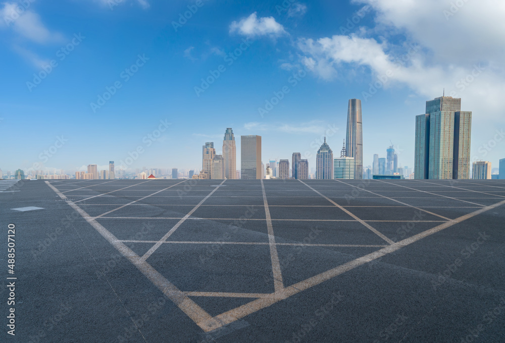 Road and Chinese modern city buildings background