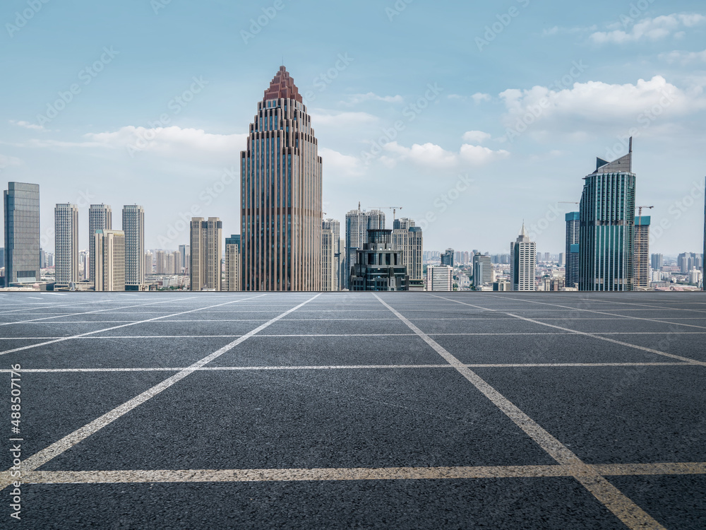 Road and Chinese modern city buildings background