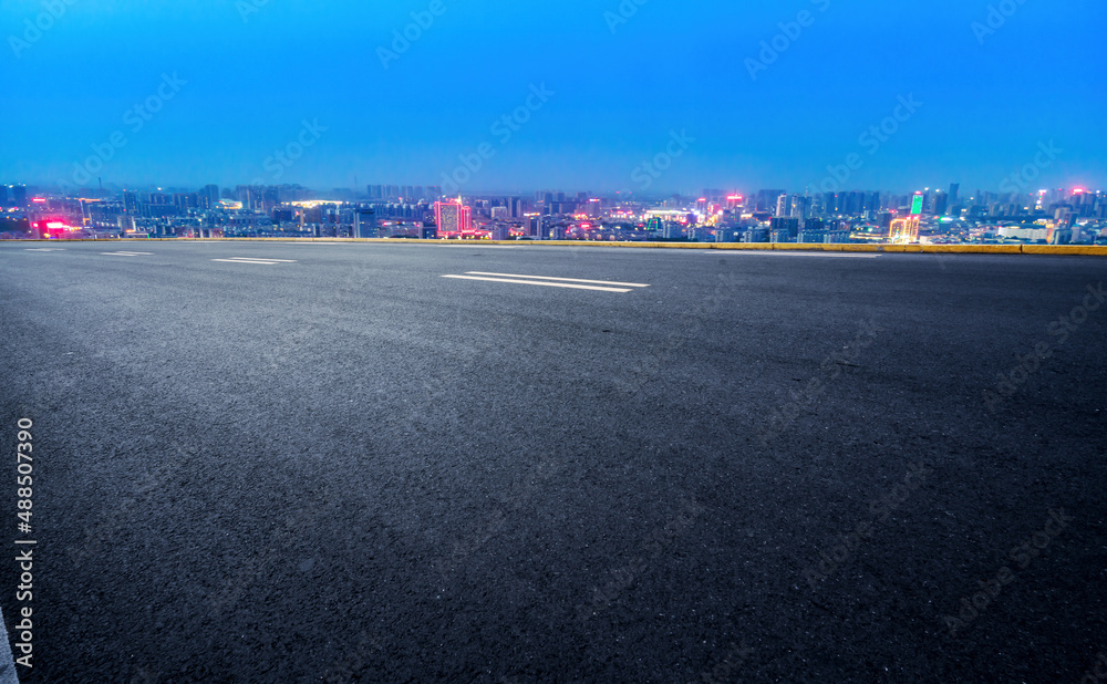 Road and Chinese modern city buildings background