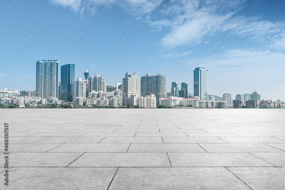 Empty square and Chinese modern city buildings background