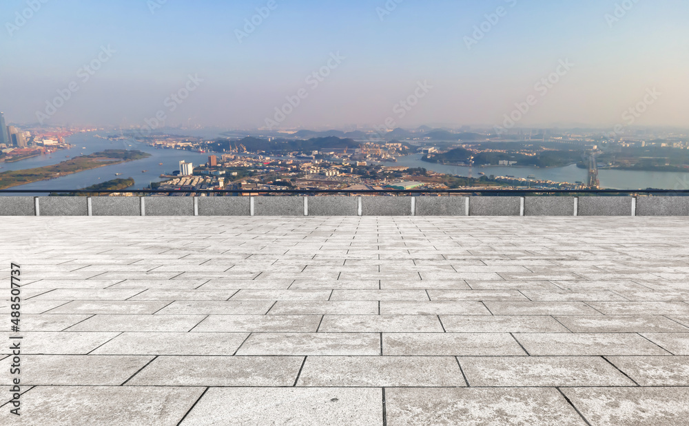 Empty square and Chinese modern city buildings background