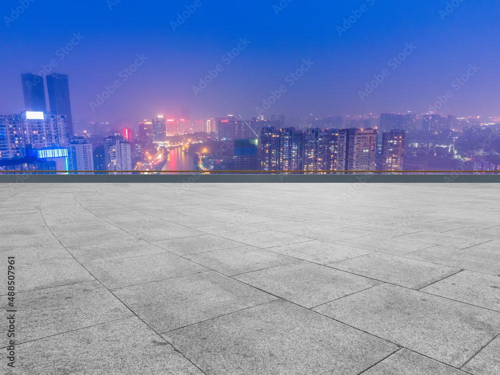 Empty square and Chinese modern city buildings background