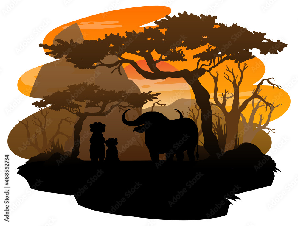 Isolated silhouette savanna forest