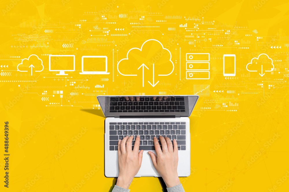 Cloud computing with person using a laptop computer