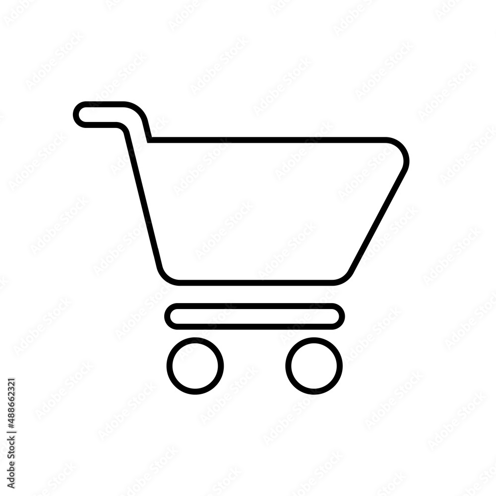 Silhouette of a shopping cart to illustrate shopping. Simple linear concise black flat style cart ic