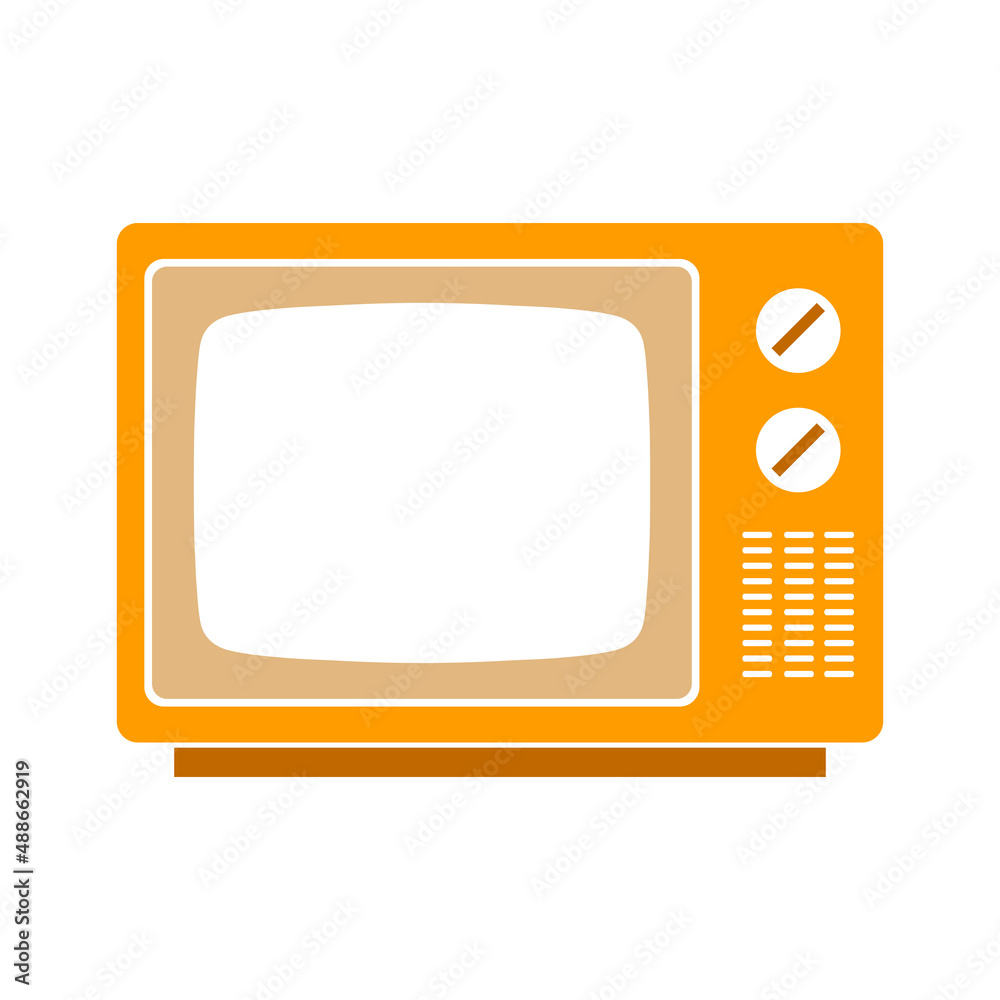 Silhouette drawing of a retro TV, an old 80s TV with a blank screen. Isolated on white background. V