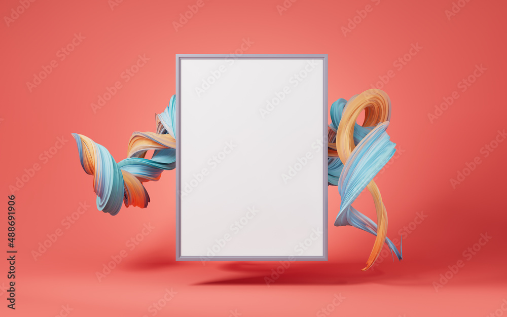 Blank board with abstract flowing gradient lines, 3d rendering.