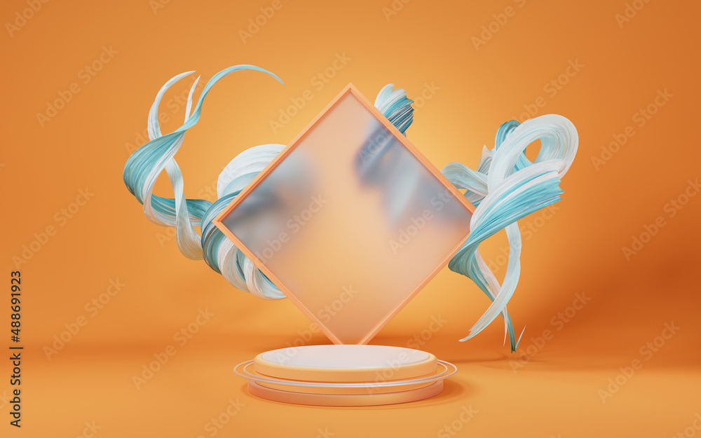 Product stage with curve line background, 3d rendering.