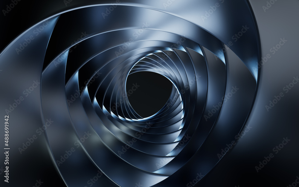 Spiral metal curve tunnel, 3d rendering.