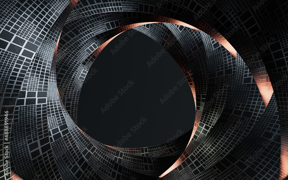 Spiral metal curve tunnel, 3d rendering.