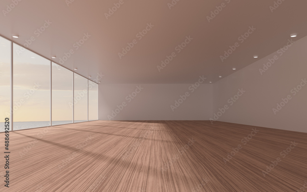 Empty room with wooden floor, 3d rendering.