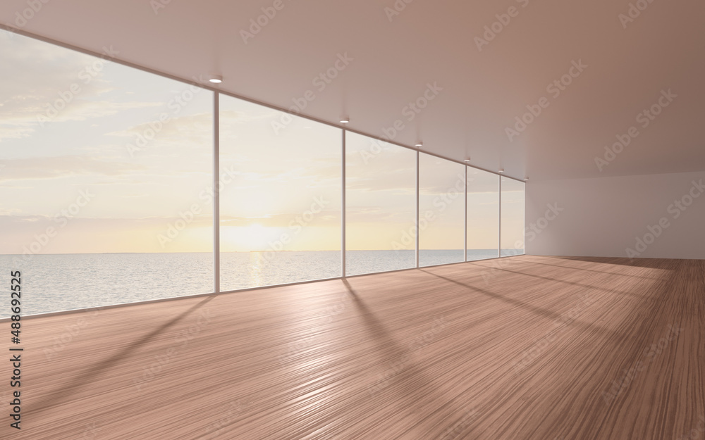 Empty room with wooden floor, 3d rendering.