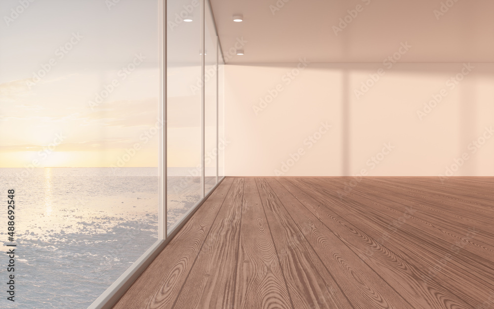 Empty room with wooden floor, 3d rendering.