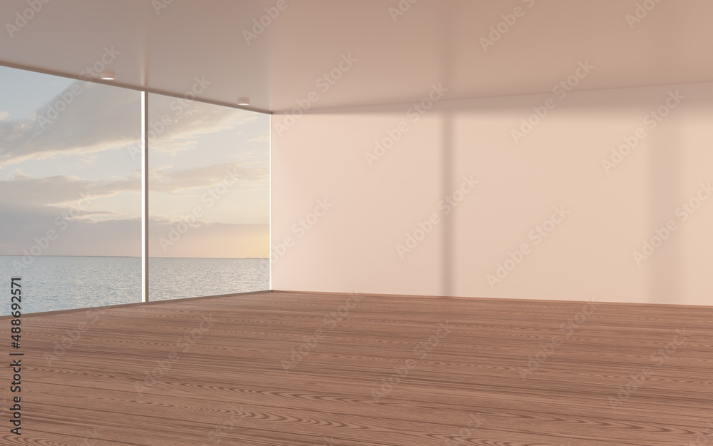 Empty room with wooden floor, 3d rendering.