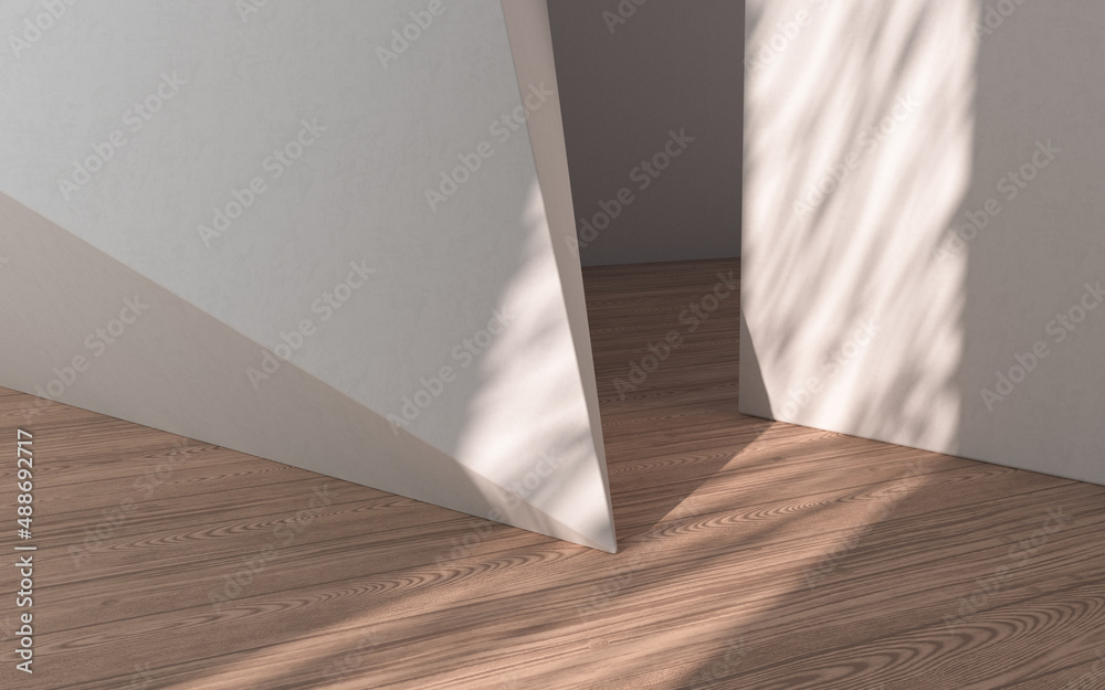 Empty room with wooden floor, 3d rendering.