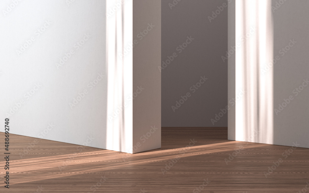 Empty room with wooden floor, 3d rendering.