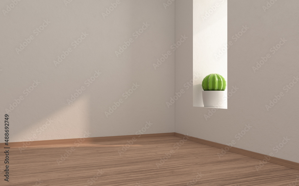 Empty room with wooden floor, 3d rendering.