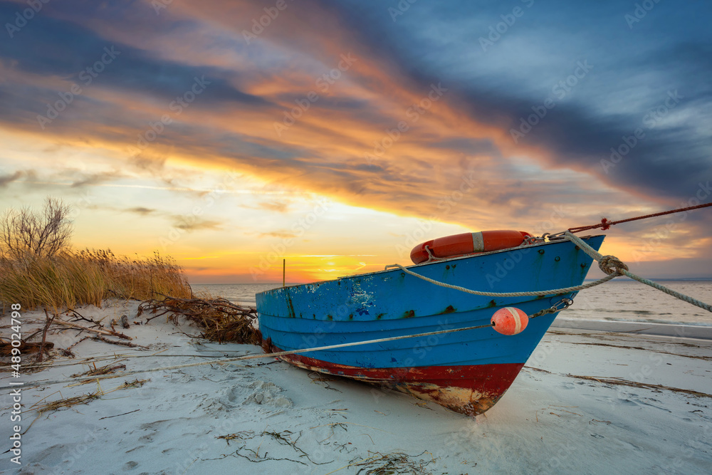 Beautiful beach of the Baltic Sea at sunset in Kuznica, Hel Peninsula. Poland