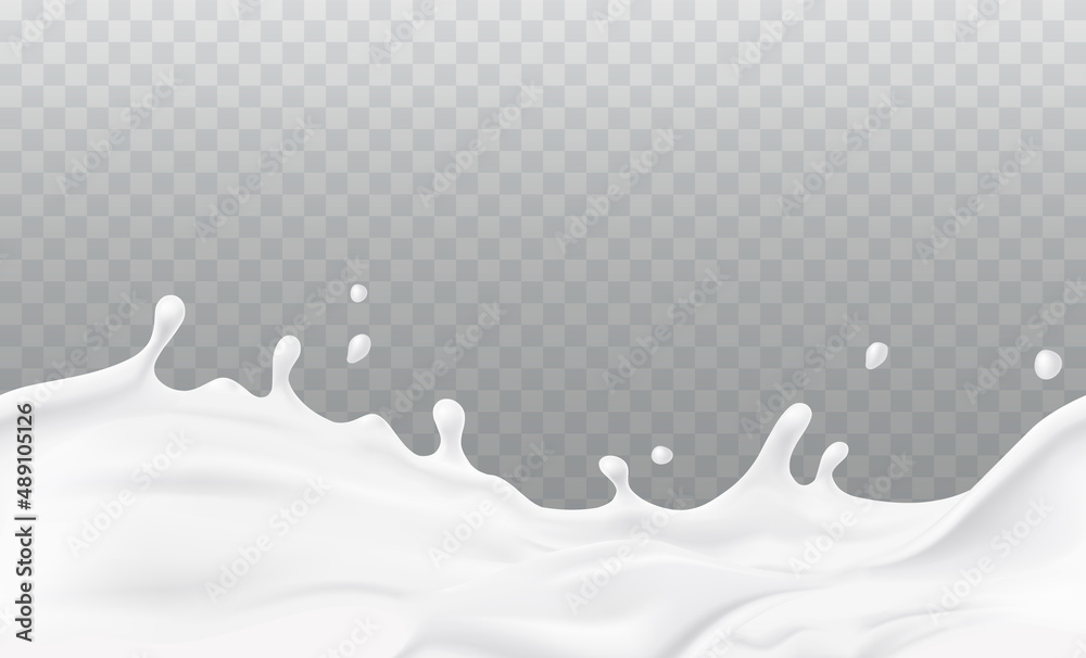 Milk splash seamless pattern isolated on transparent background. 3d realistic yogurt wave border. Ve