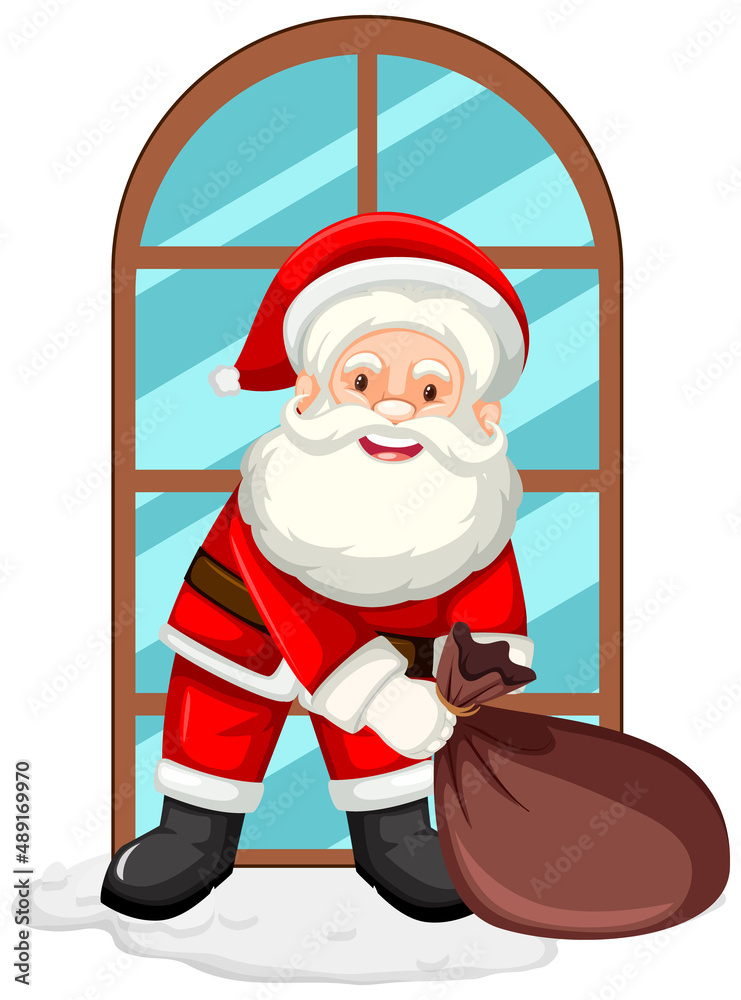 Santa with big bag by the window