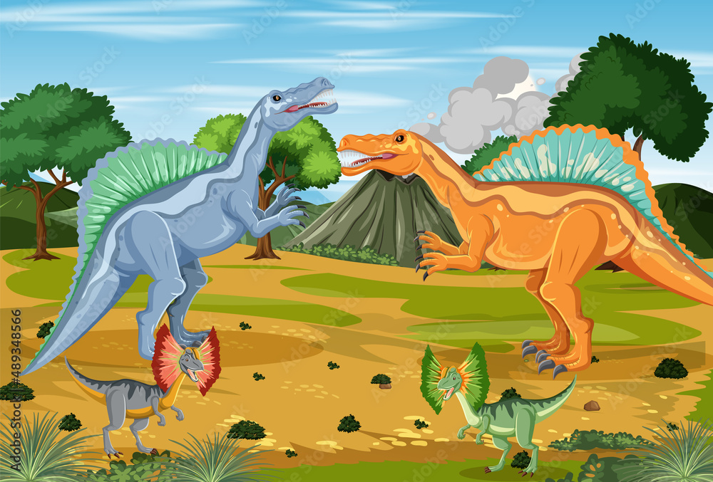 Dinosaur in prehistoric forest scene