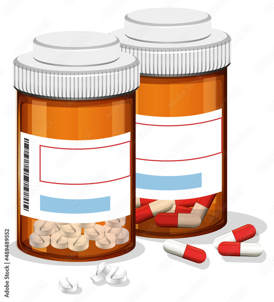 Medicine bottles in cartoon style