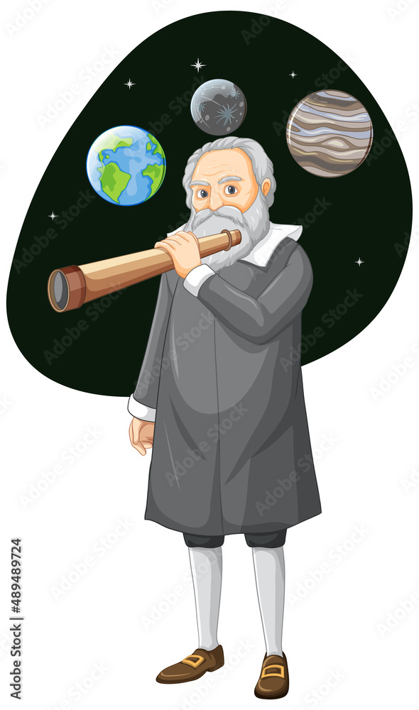 Galileo Galilei cartoon charater on white background