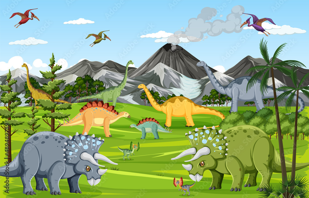 Dinosaur in prehistoric forest scene