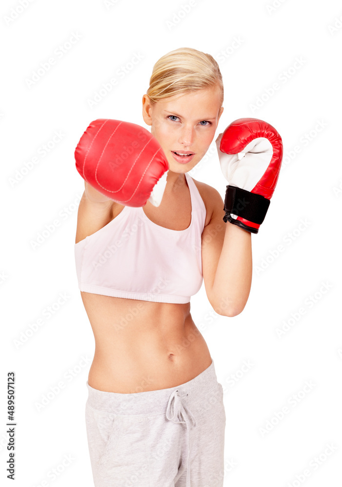 You are so much stronger than you think. Shot of a beautiful female boxer.