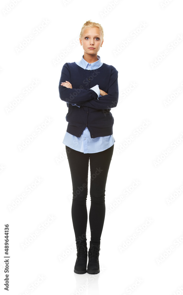 Expressing herself. Studio shot of an attractive young blonde woman isolated on white.