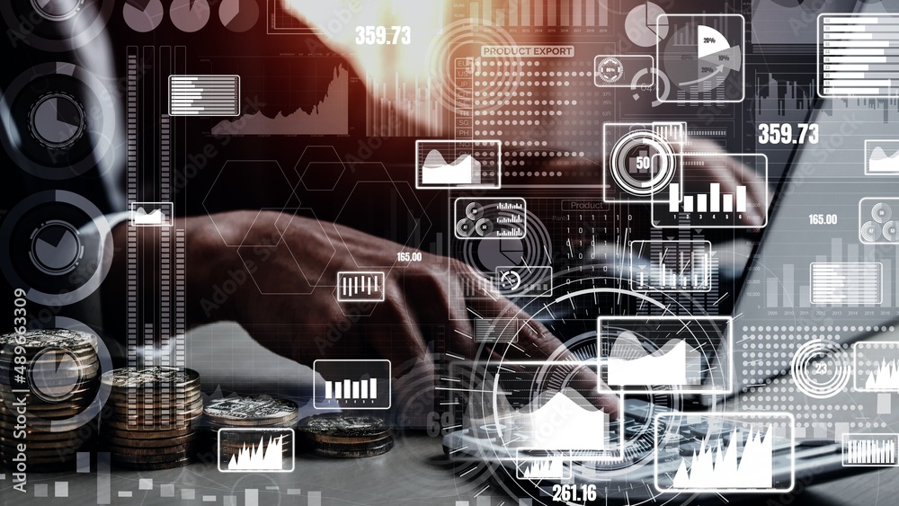 Data Analysis for Business and Finance conceptual. Graphic interface showing future computer technol