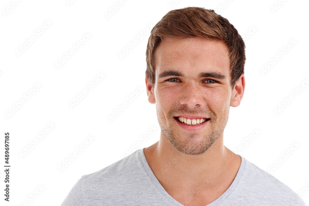 Be yourself, everyone else is taken. Portrait of a happy young man standing in studio- isolated on w