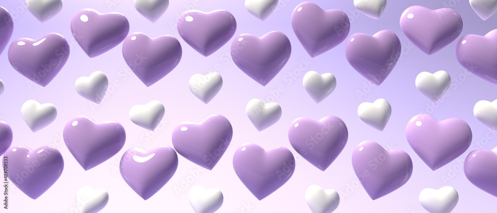 Appreciation and love theme with floating hearts - 3D render