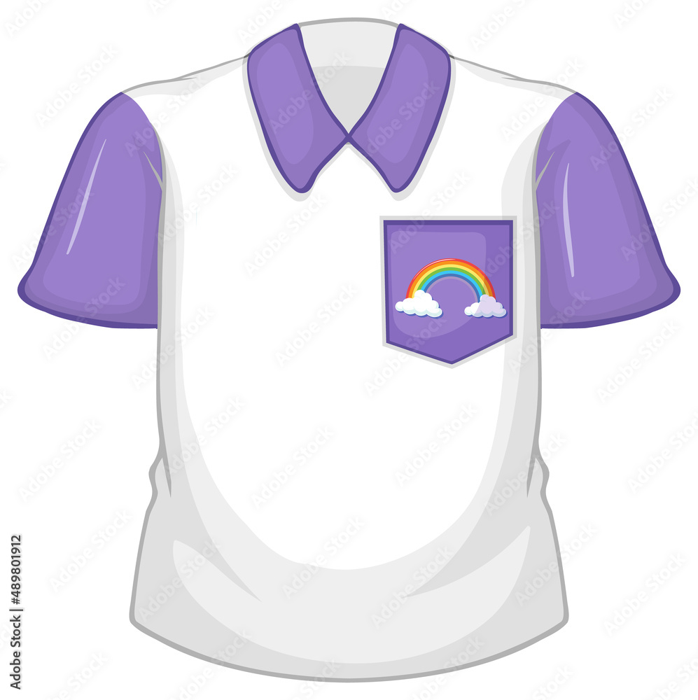 A white shirt with purple sleeves on white background