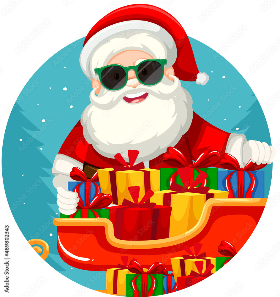 christmas theme with santa and gifts on sleigh