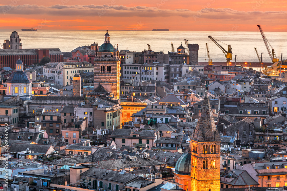 Genova, Italy Skyline at Dusk